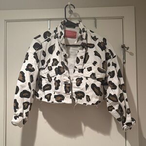 Signature Animal Print Cropped Jean Jacket